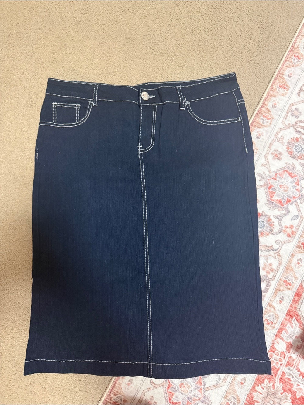 Be Girl Women's Dark Indigo Denim Skirt with Contrast Stitching Size XL